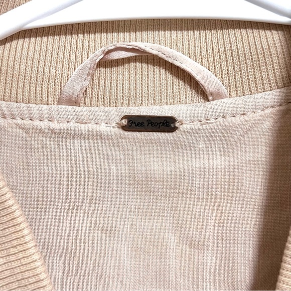 Free People Light Blush Pink Ruched Linen Bomber Zip Up Jacket - Picture 5 of 5